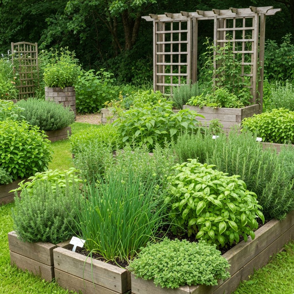Kräutergarten mit verschiedenen Pflanzenarten